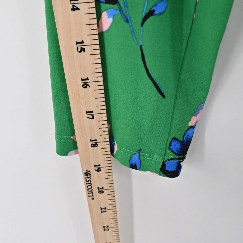 ELIZA J Dress Size 14 Green Floral V‎ Neck Long Sleeve Tie Belt Faux Wrap Midi - Picture 6 of 12